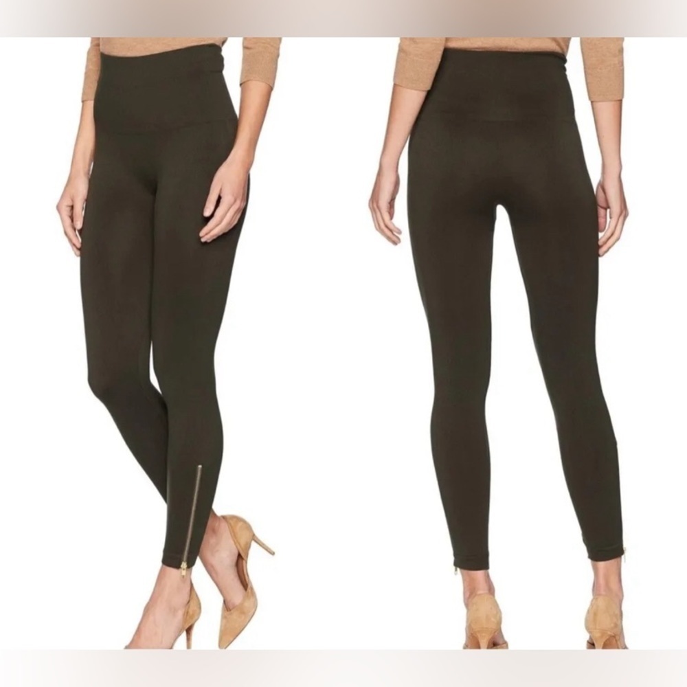 SPANX Seamless Leggings Ankle Zippers Olive Green, Size S